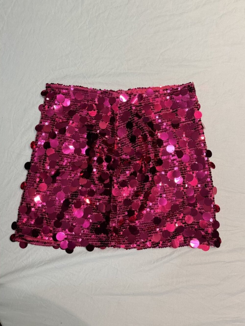 Hot Pink Sequin Paillette Mini Skirt Magenta Satin Lined NWT Size M
